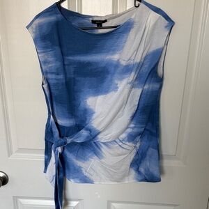 Alfani Blue and White Tie-Front Blouse